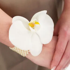 Pure White Orchid & Pearl Wrist Corsage